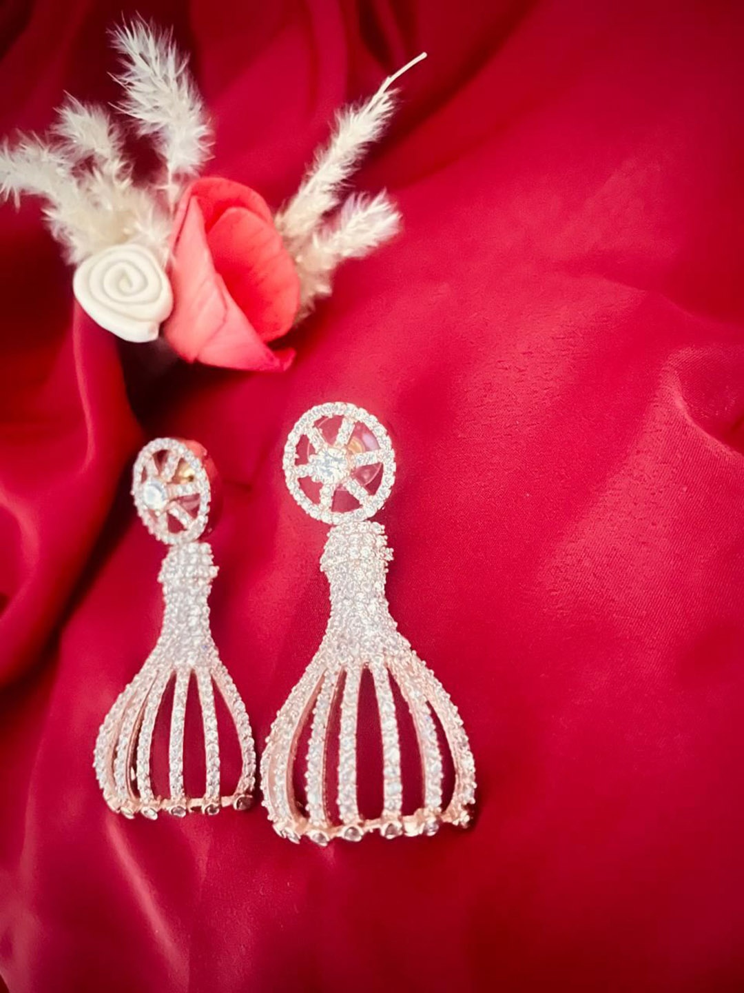 

MONI LIFESTYLE American Diamond Studded Circular Shaped Drop Earrings, Rose gold
