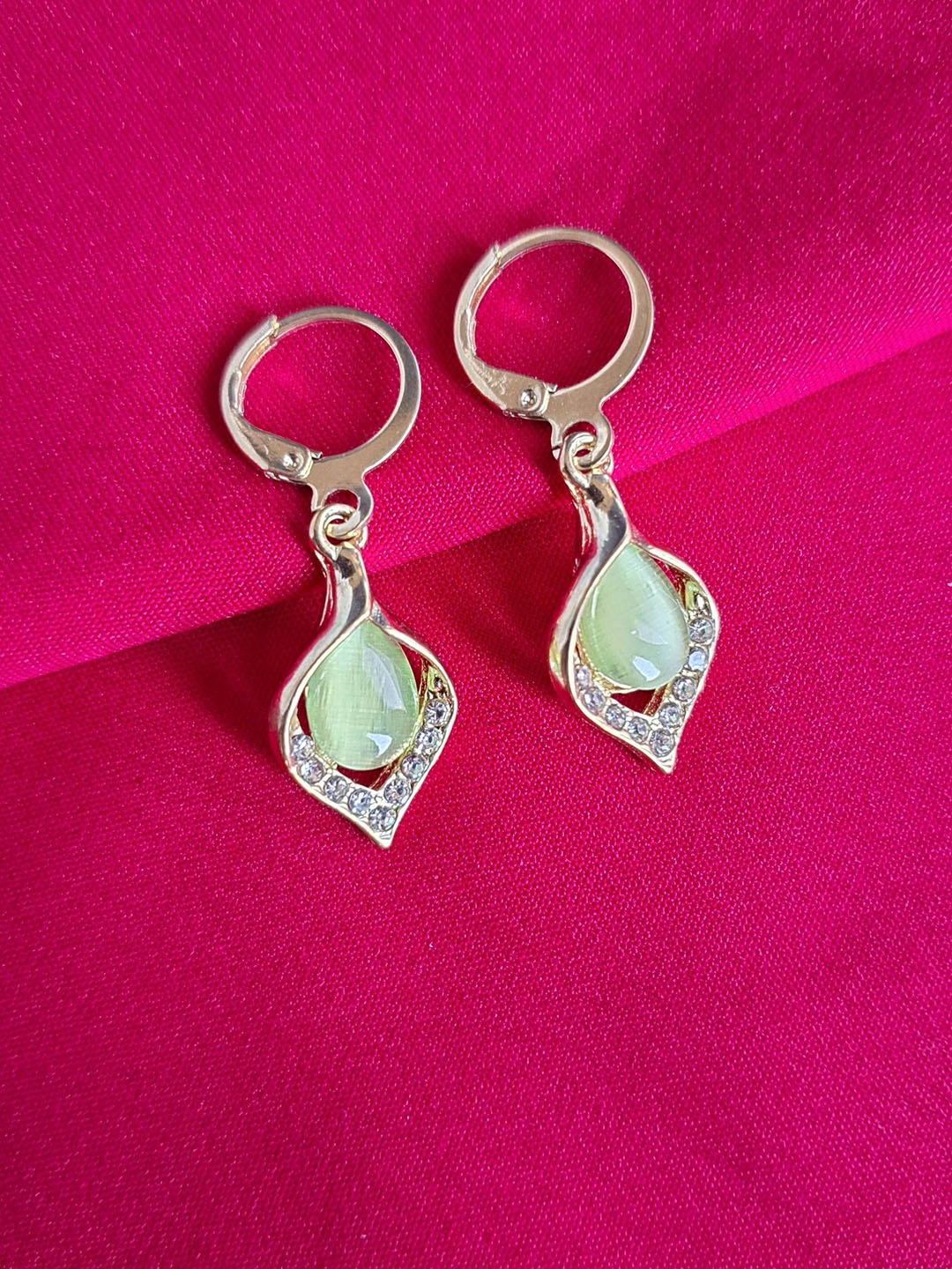 

Z HOME Gold Plated Contemporary Crystals Studs Earrings, Green
