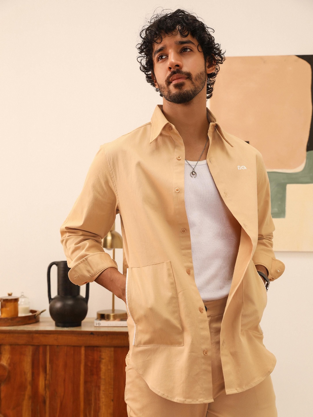 

PRIMAL GRAY Men Spread Collar Solid Cotton Casual Shirt, Yellow