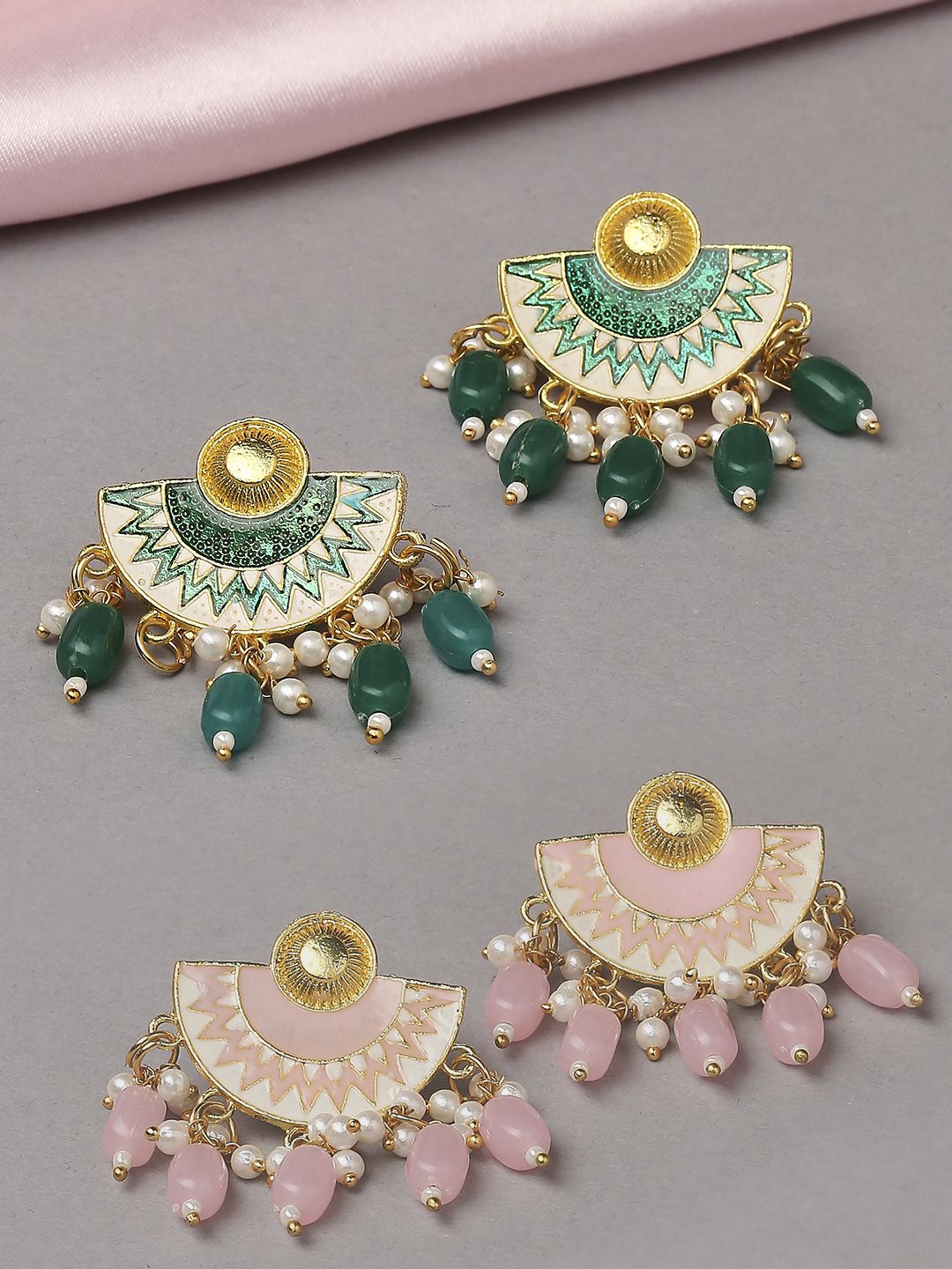 

Anouk Set Of 2 Artificial Beads Beaded Contemporary Meenakari Drop Earrings, Green