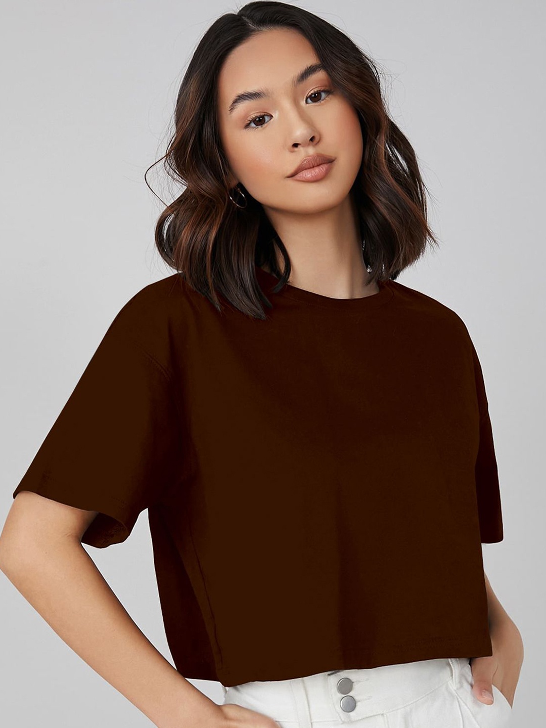 

CORSICA Women Extended Sleeves Boxy Crop Top, Brown