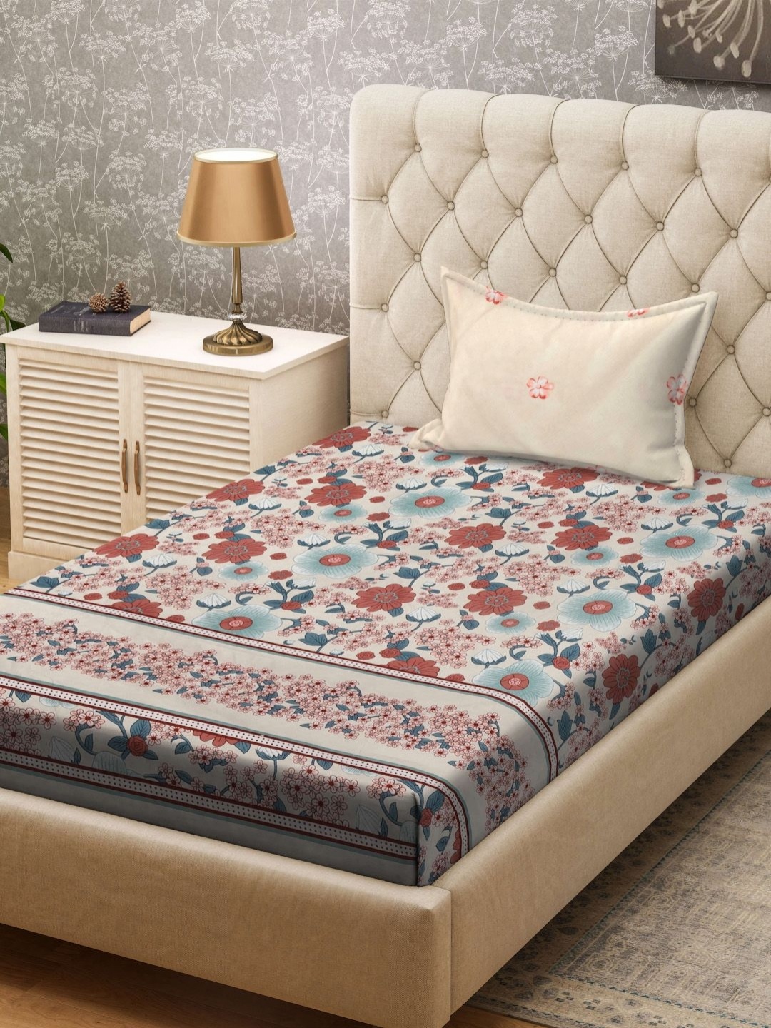 

Myntra Elegant Homes Brown & Blue Printed 300TC Single Bedsheet Set 2.25m x 1.50m
