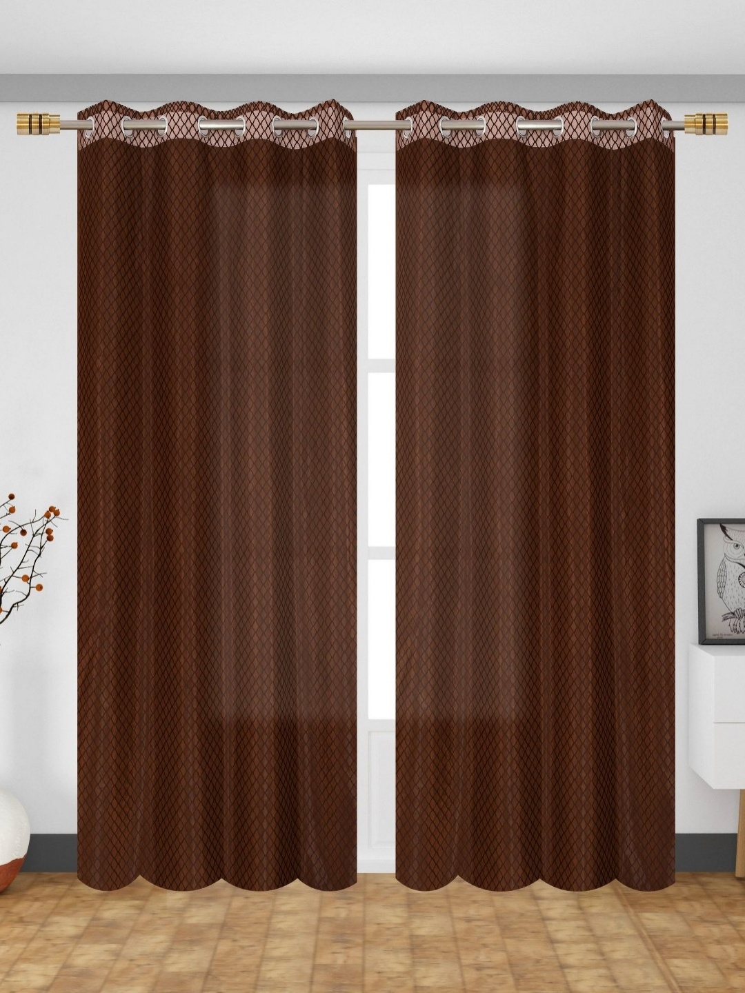 

Galaxy Home Decor Brown Set of 2 Sheer Window Curtain