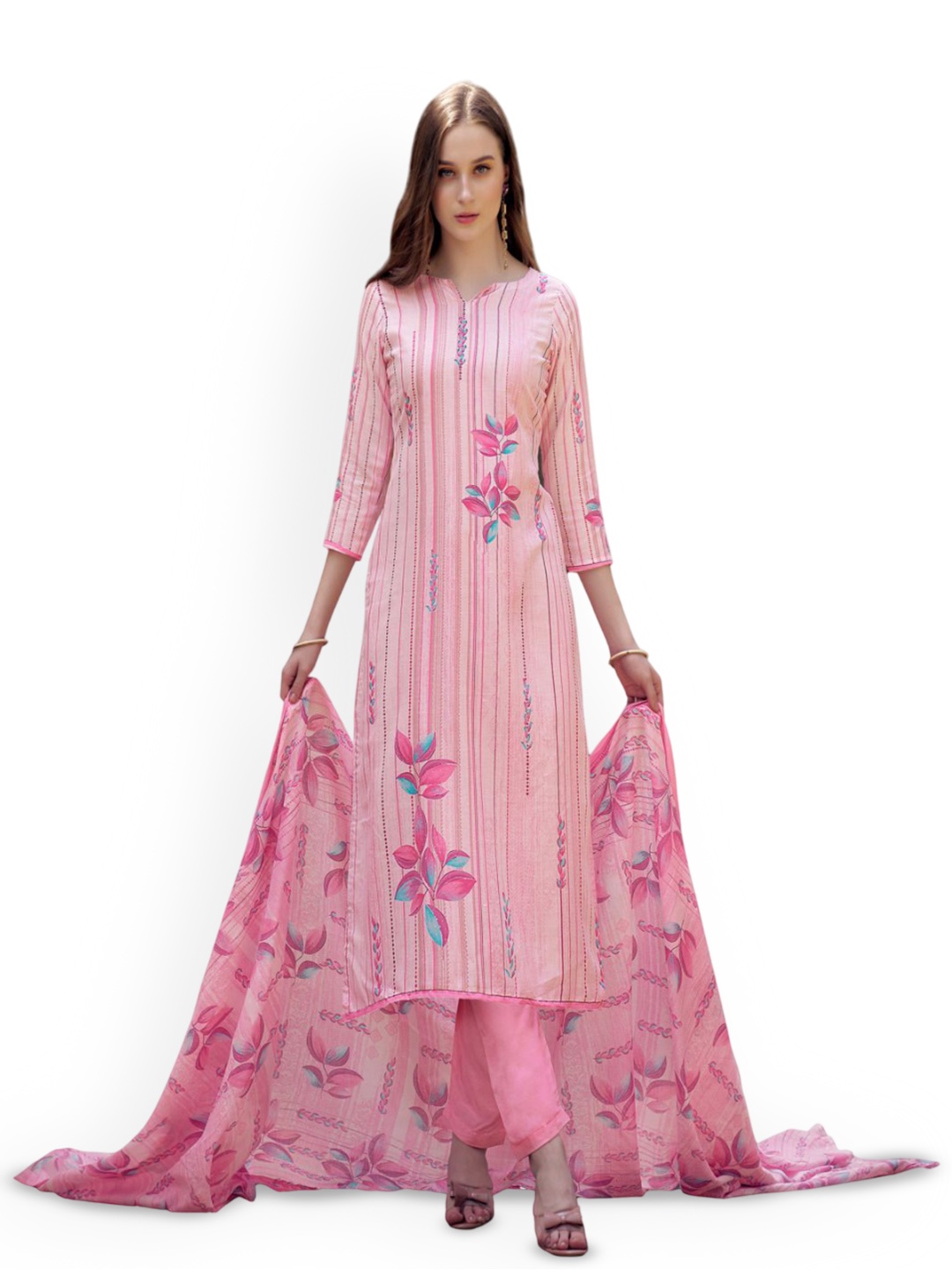 

DRAVINAM Trends Printed Pure Cotton Unstitched Dress Material, Pink