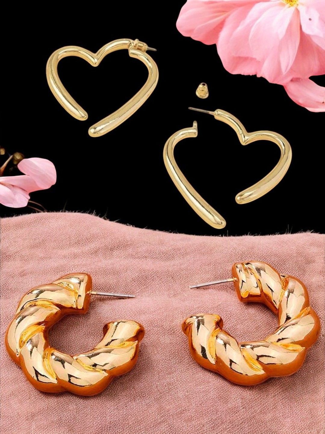 

fabula Set Of 2 Heart Shaped Hoop Earrings, Gold