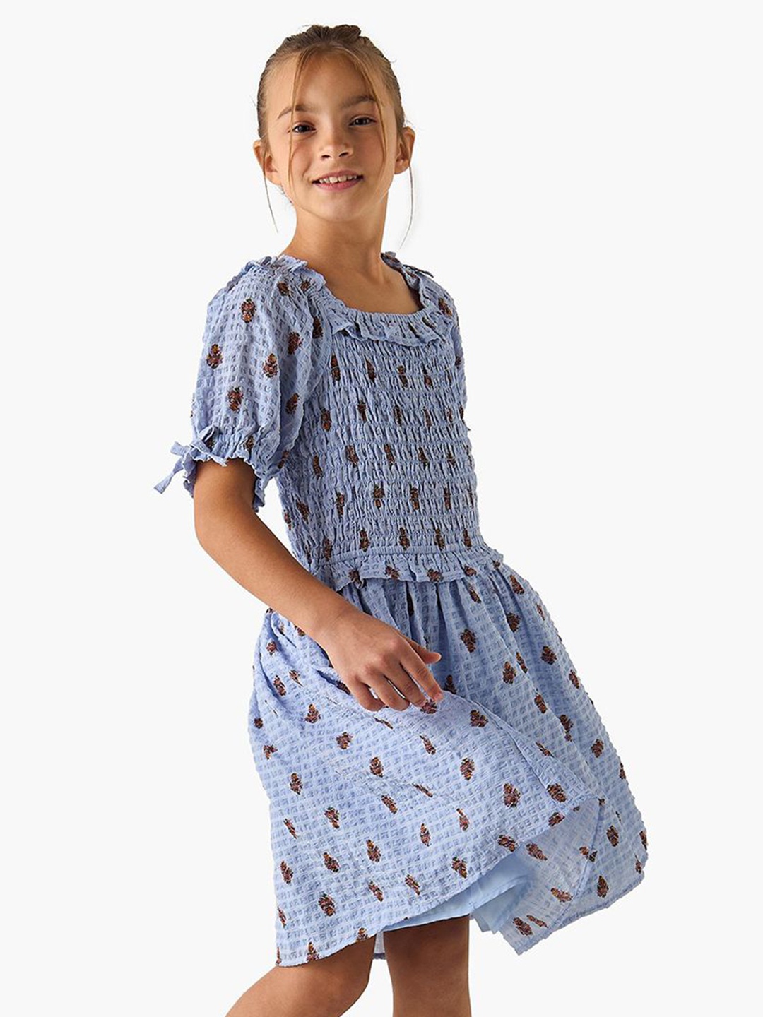 

Juniors by Babyshop Girls Printed Ruffles Fit & Flare Dress, Blue
