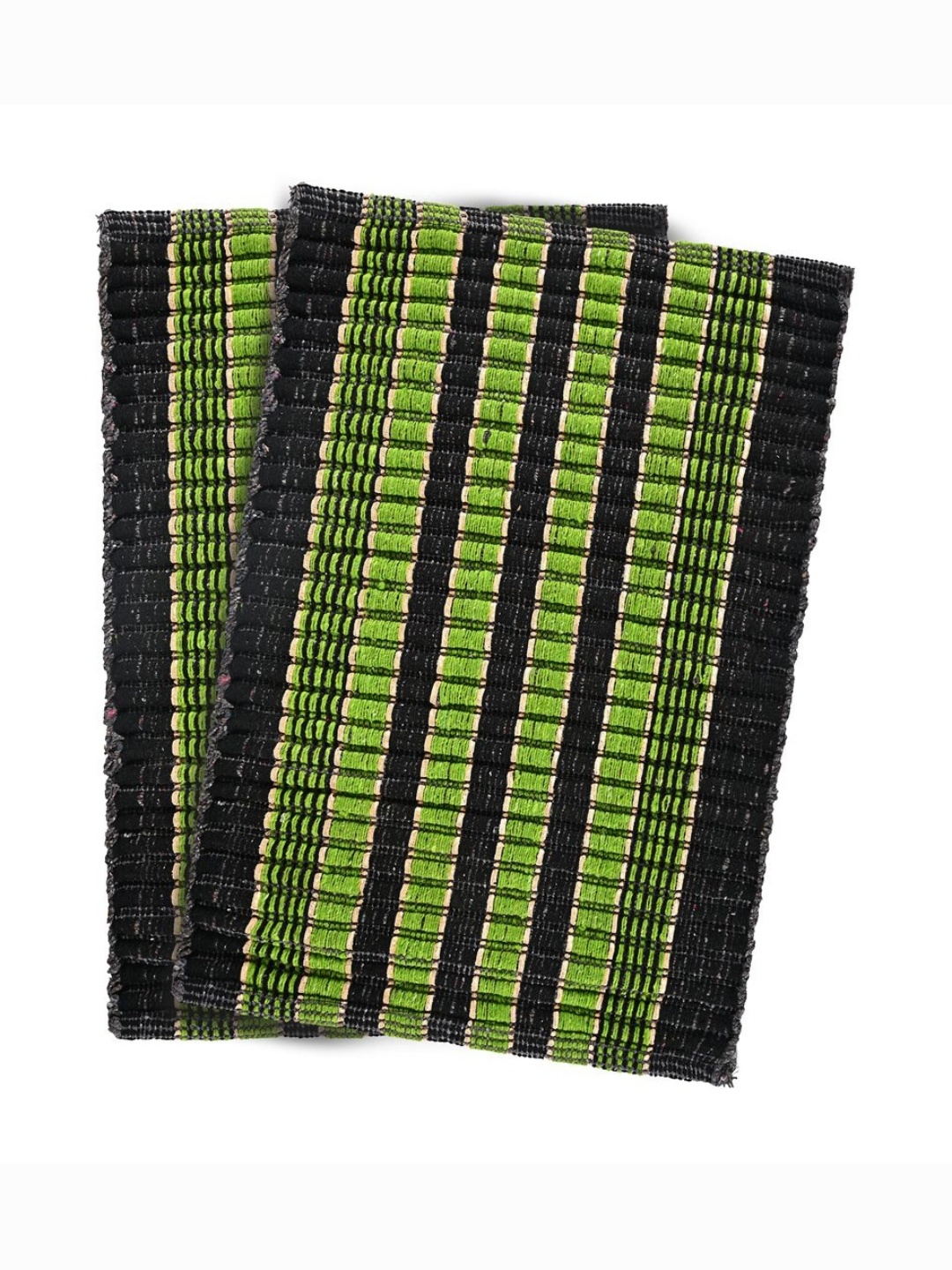 

Aura Green & Black 2 Pieces Textured Cotton Rectangle Durable Doormats