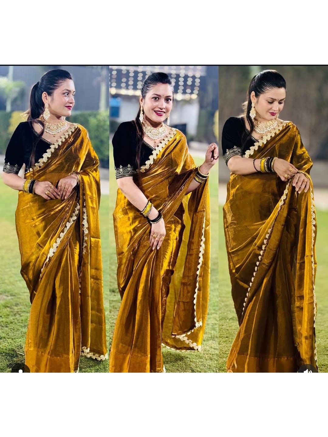 

MANSUBHA Embellished Embroidered Organza Banarasi Saree, Gold