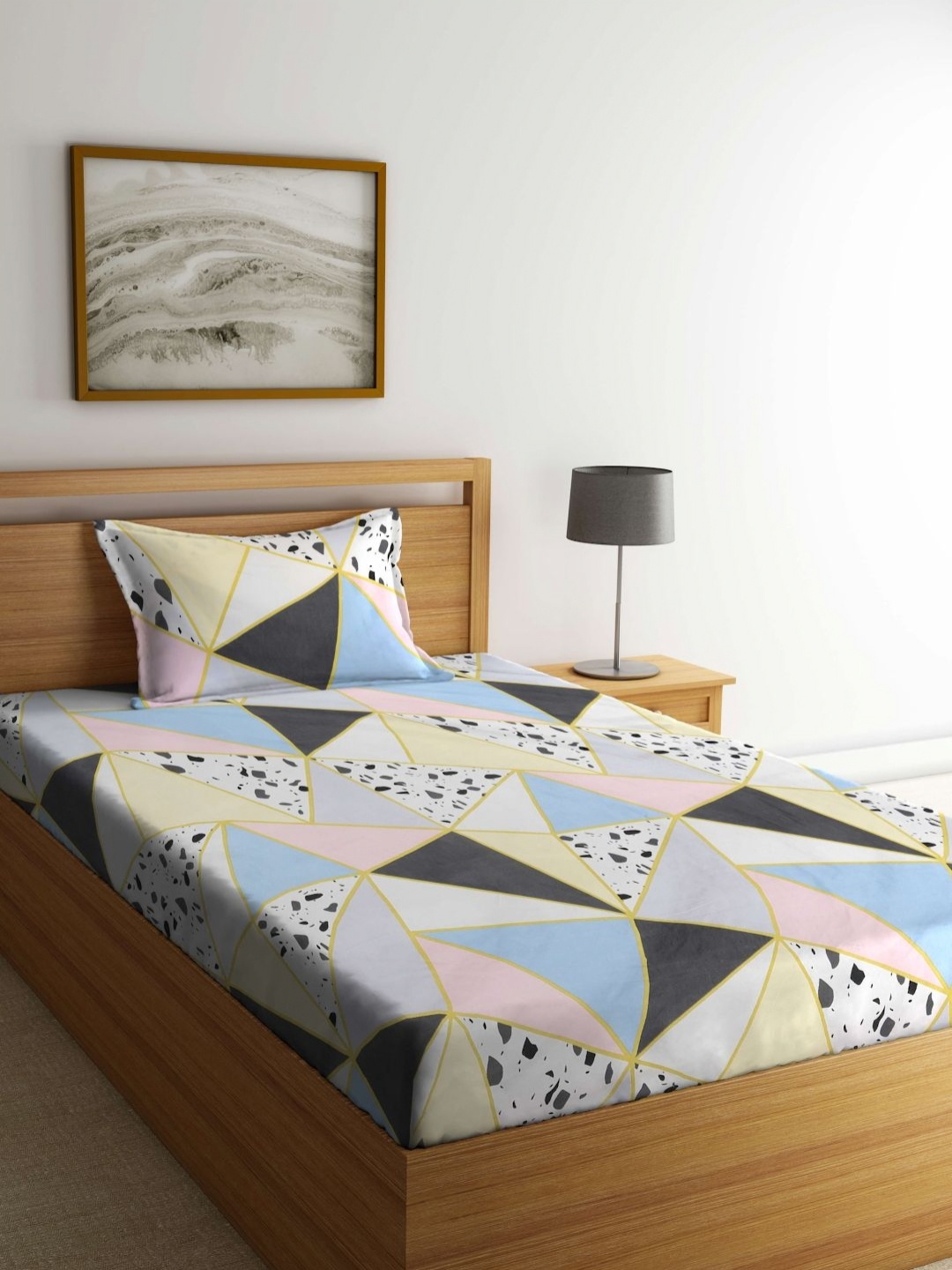 

Myntra Elegant Homes White & Blue Printed 300 TC Single Bedsheet Set 2.25 m x 1.50 m