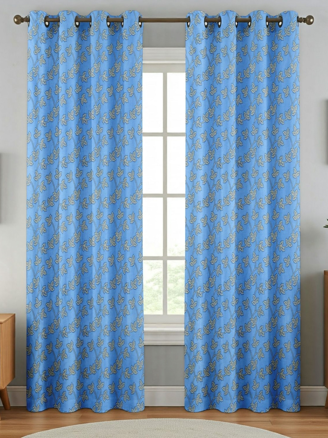 

Galaxy Home Decor Blue 2 Pieces Floral Printed Door Curtain