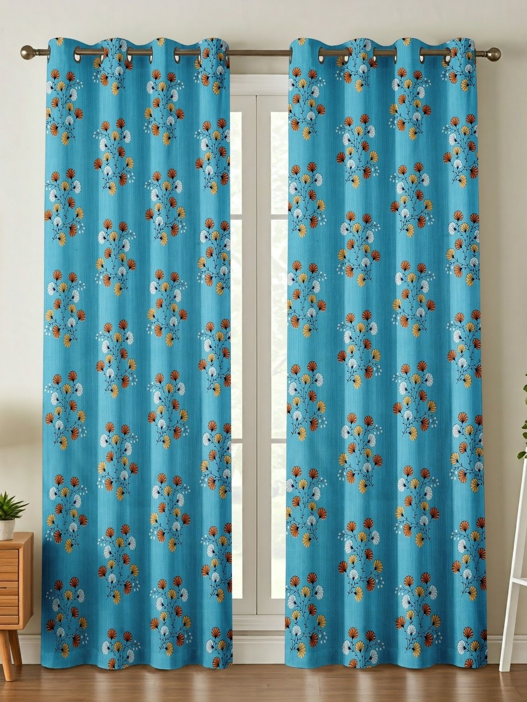

Galaxy Home Decor Blue 2 Pieces Floral Printed Window Curtains
