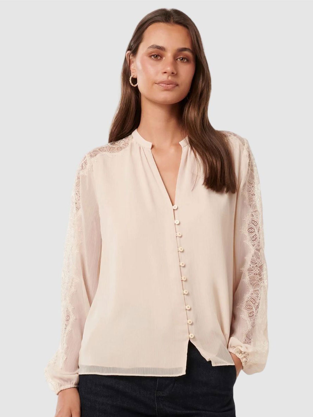 

Forever New Women Puff Sleeves Shirt Style Top, Cream