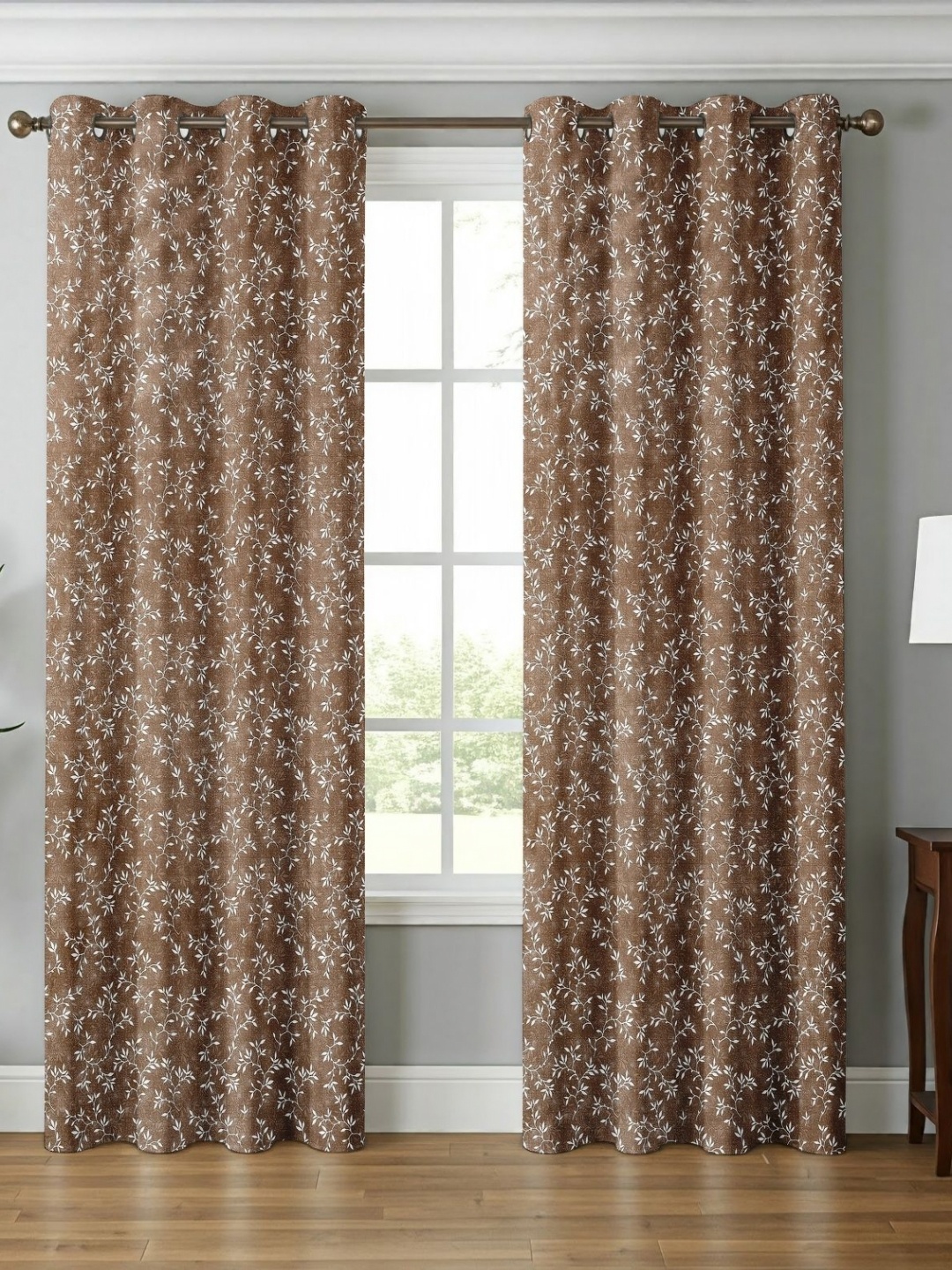 

Galaxy Home Decor Brown 2 Pieces Floral Printed Window Curtains