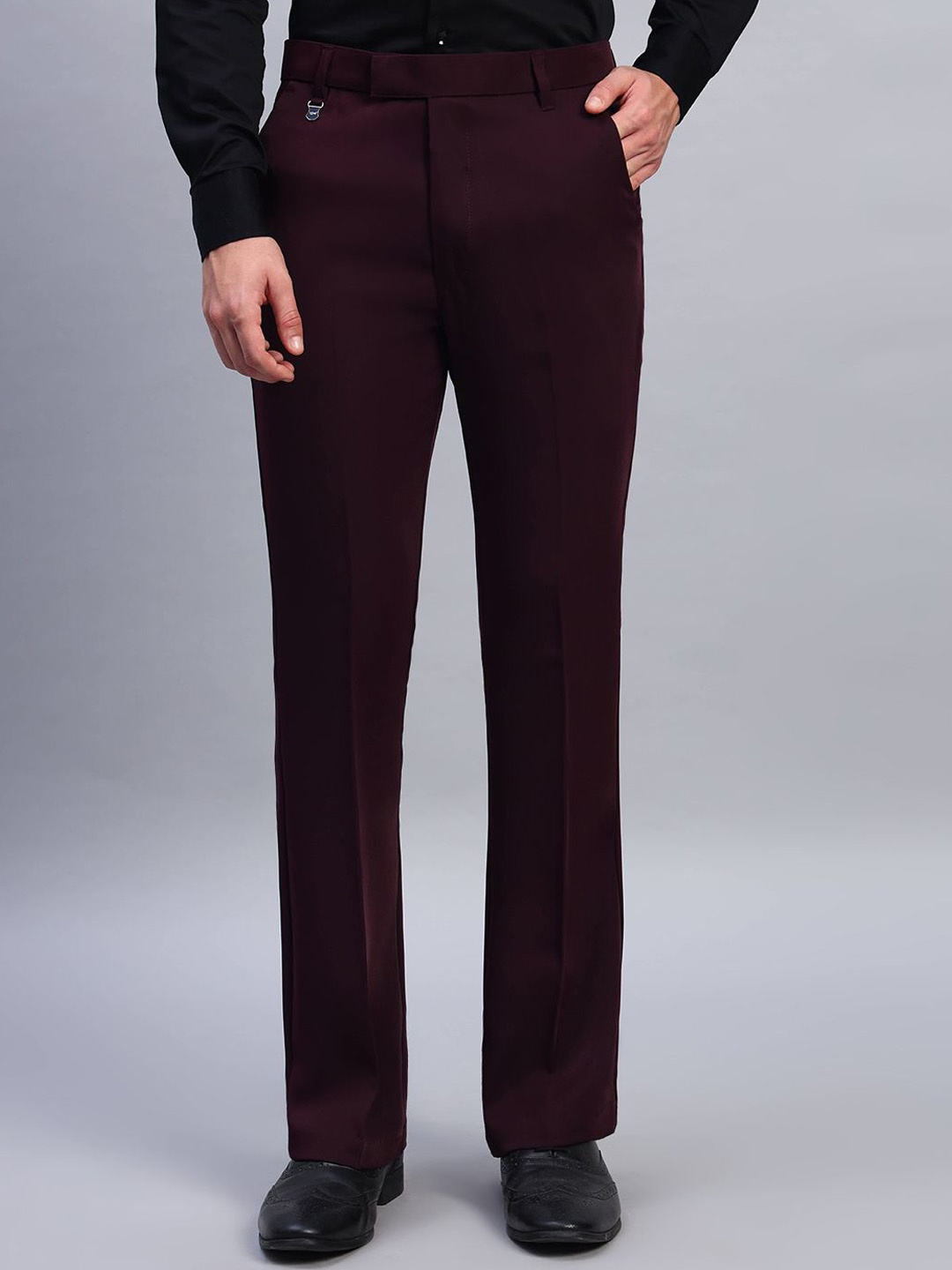 

AXNIS Men Ultra Regular Fit Mid-Rise Formal Trouser, Maroon