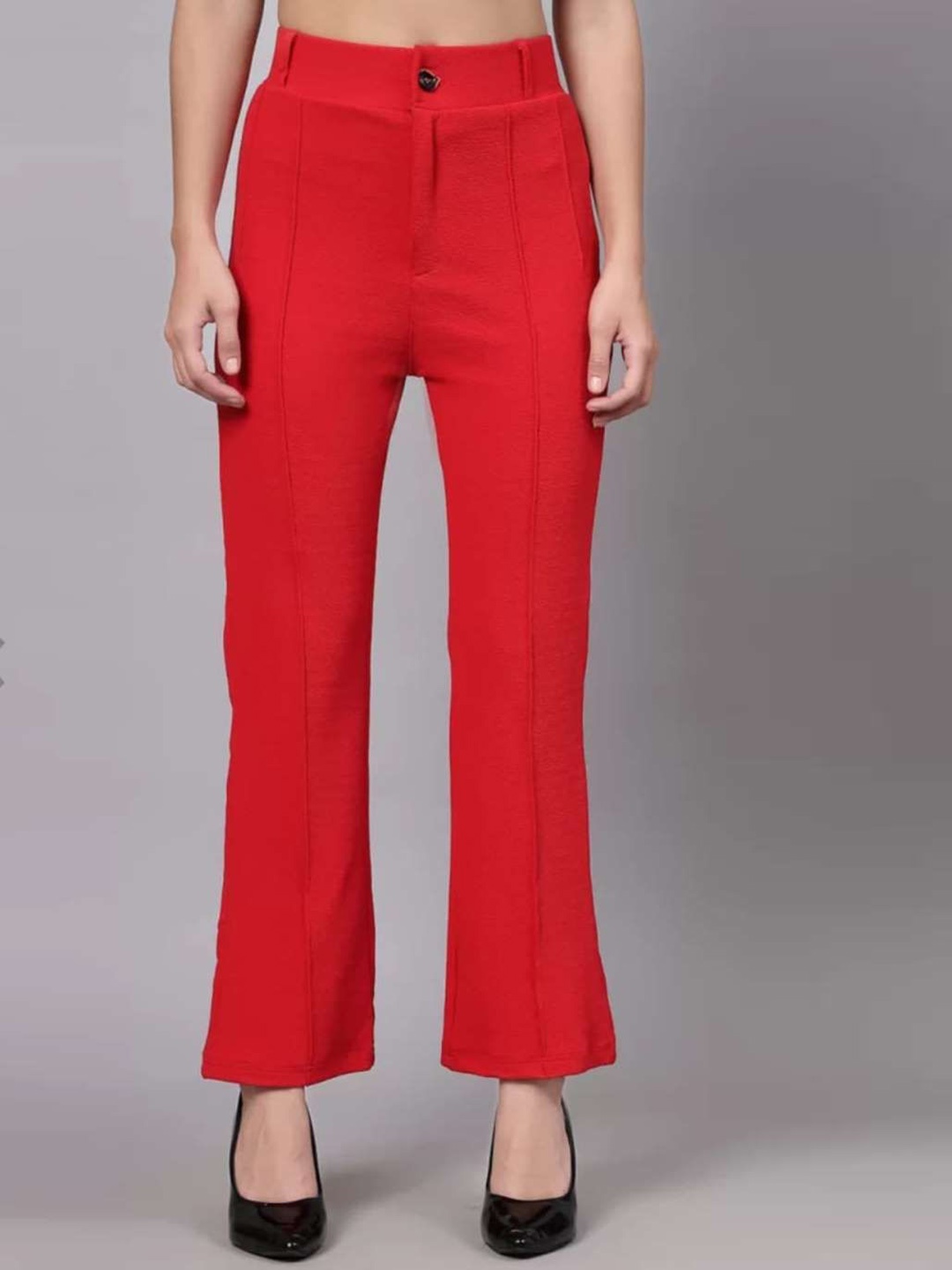 

ATRAENTA Women Cotton Regular Fit Regular Trousers, Red