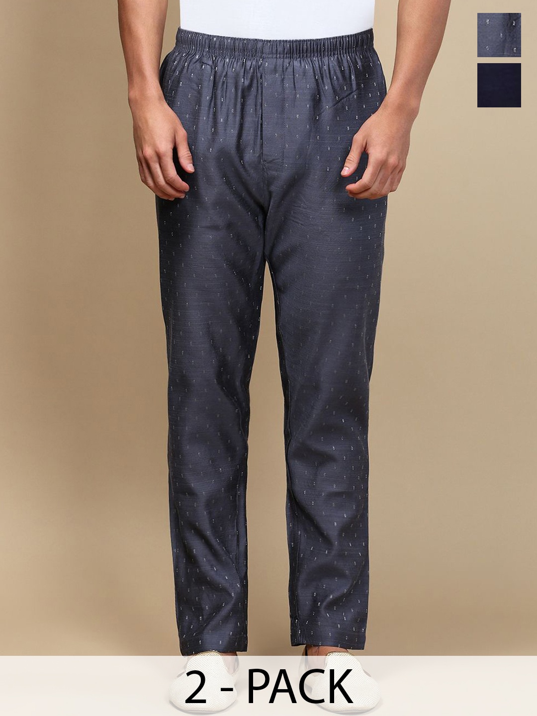 

WHITE HEART Men Pack Of 2 Mid Rise Pajamas, Grey