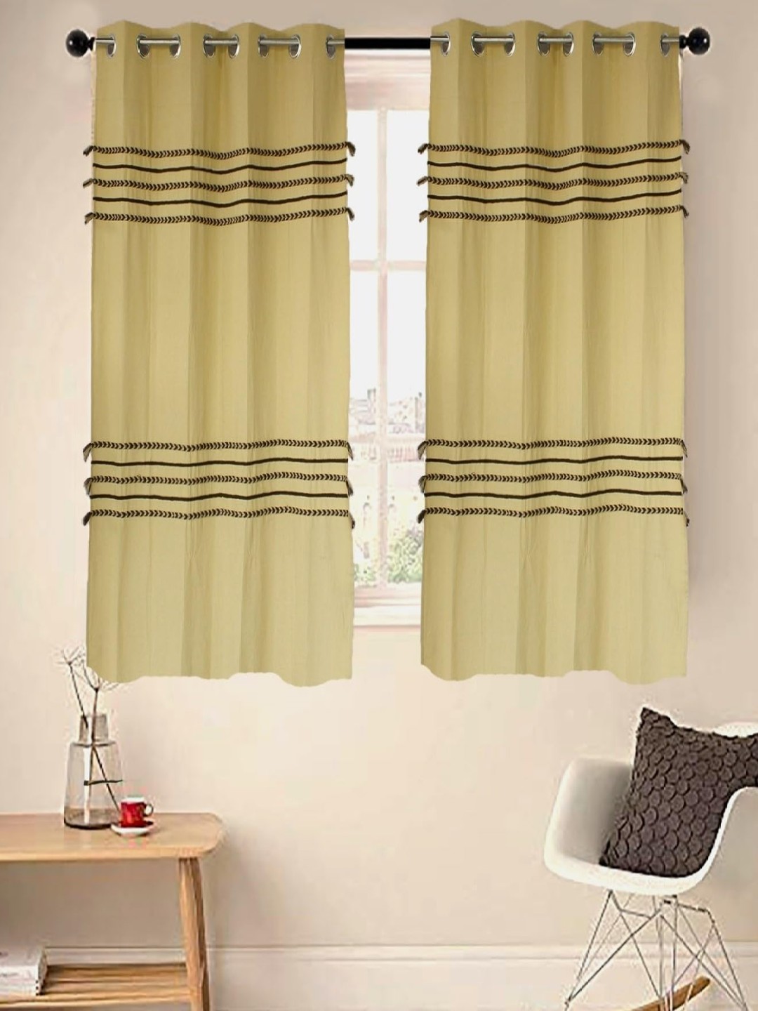 

Dekor World Multicoloured Set of 2 Embellished Window Curtain, Multi
