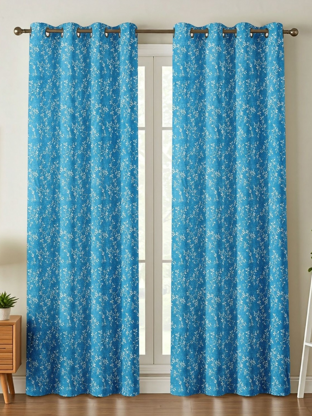 

Galaxy Home Decor Blue 2 Pieces Floral Printed Door Curtain