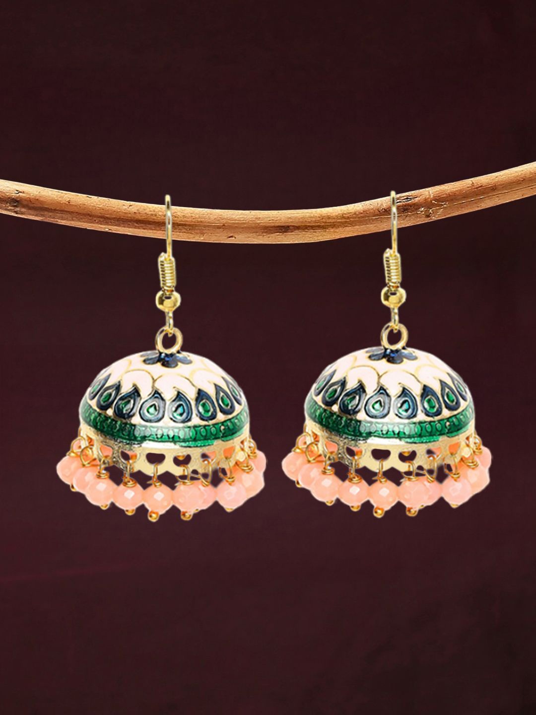 

Anouk Artificial Stones Beaded Dome Shaped Jhumkas, Peach