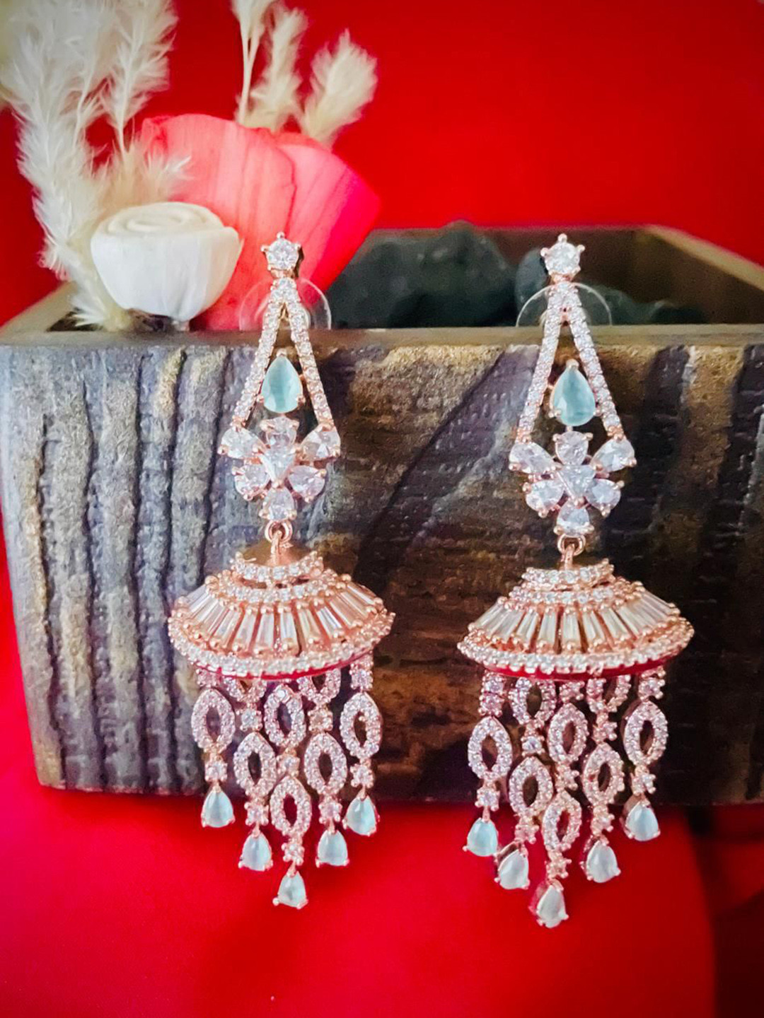 

MONI LIFESTYLE American Diamond Studded Dome Shaped Jhumkas, Rose gold