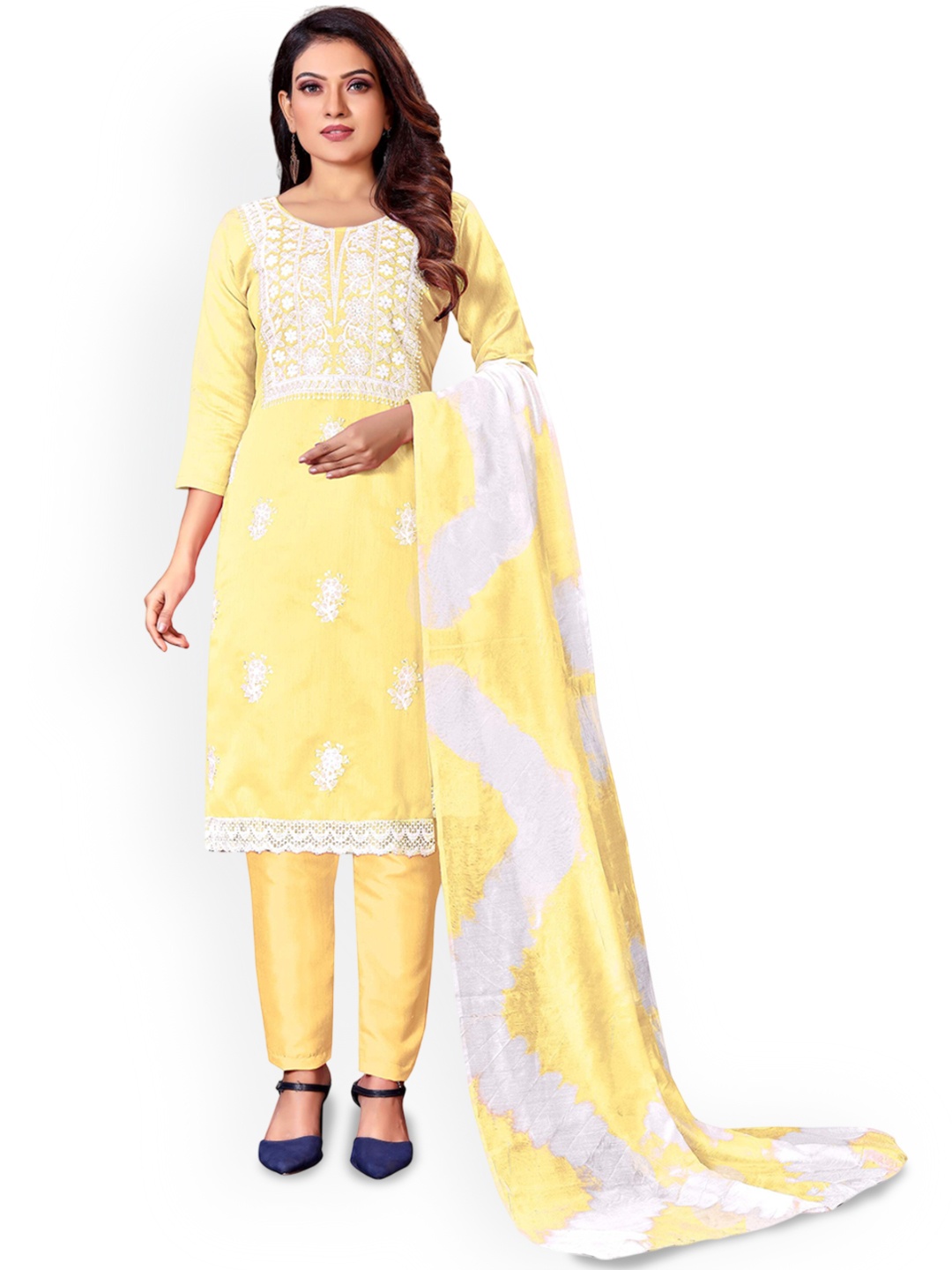 

SHADOW & SAINING Embroidered Unstitched Dress Material, Yellow