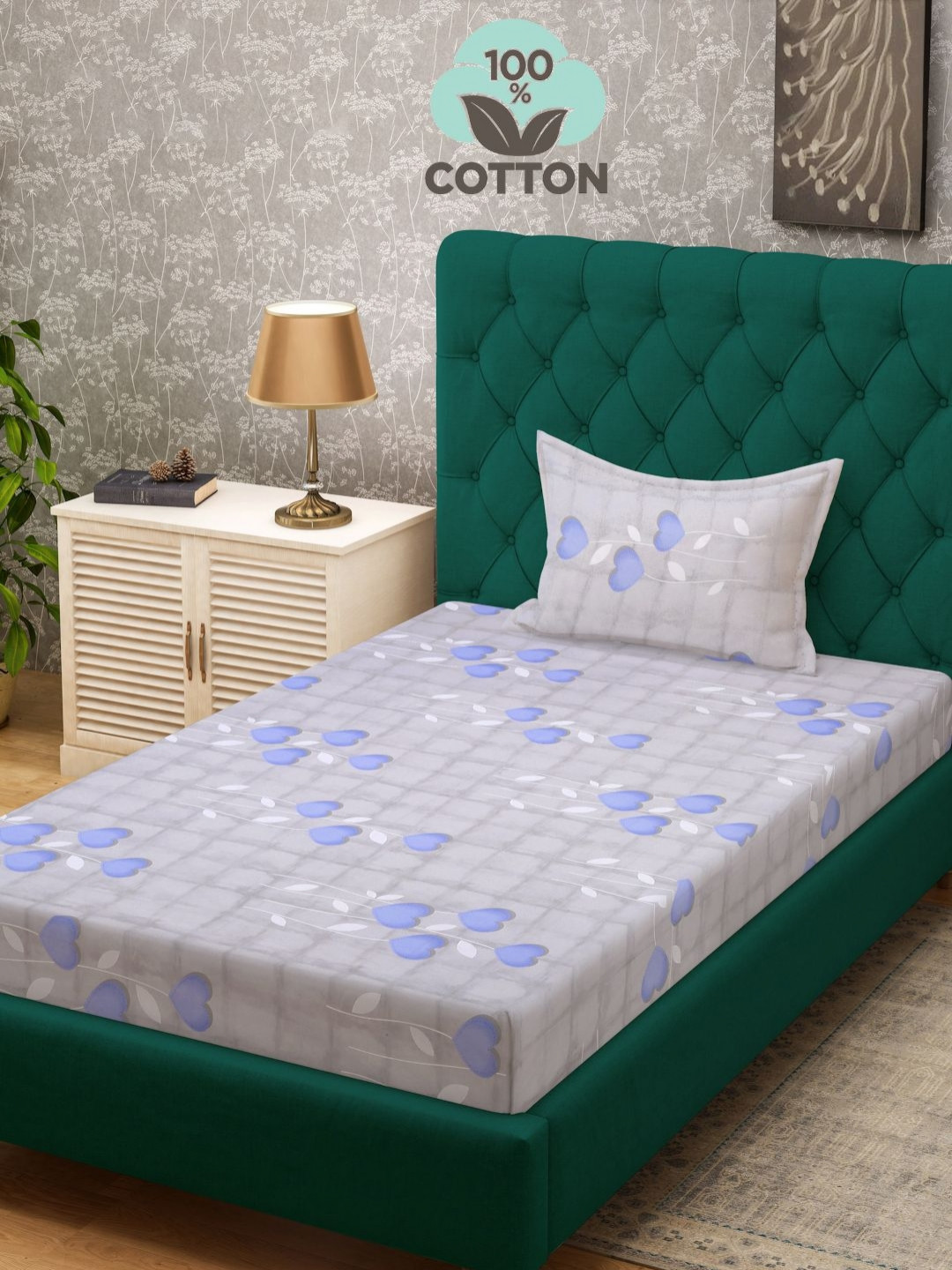 

Myntra Elegant Homes Blue & White Printed 400 TC Single Bedsheet Set -2.25 m x 1.50 m, Grey