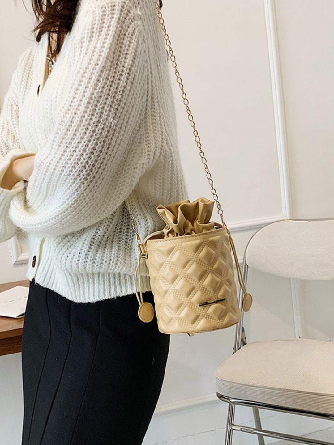 

DressBerry PU Bucket Shoulder Bag, Beige