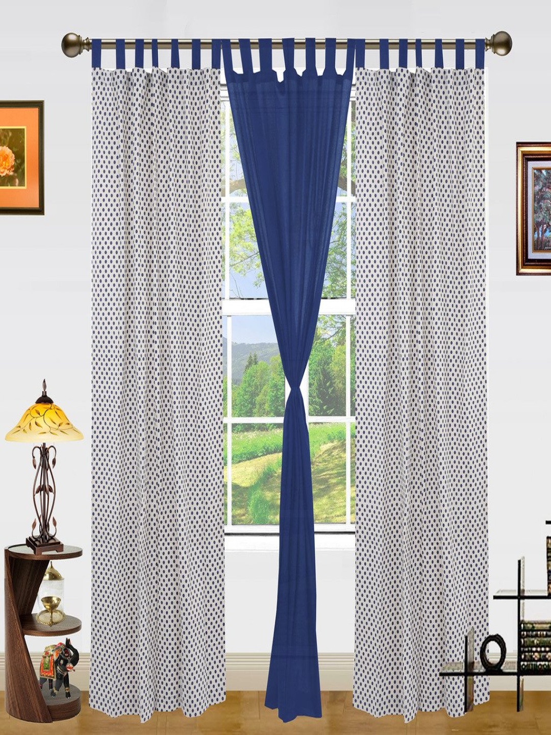 

Dekor World Blue Set of 3 Geometric Window Curtain