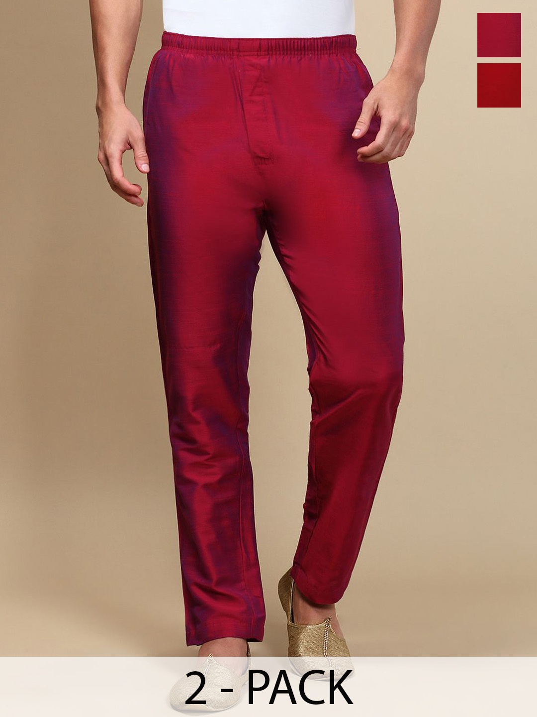 

WHITE HEART Men Pack Of 2 Relaxed Fit Mid Rise Pajamas, Burgundy