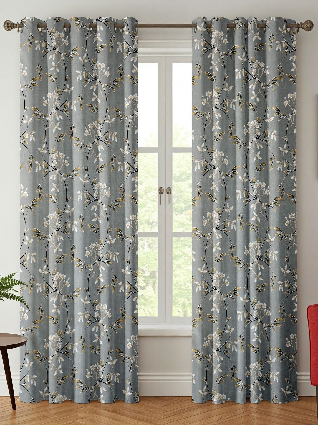 

Galaxy Home Decor Grey & White 2 Pieces Floral Printed Door Curtain