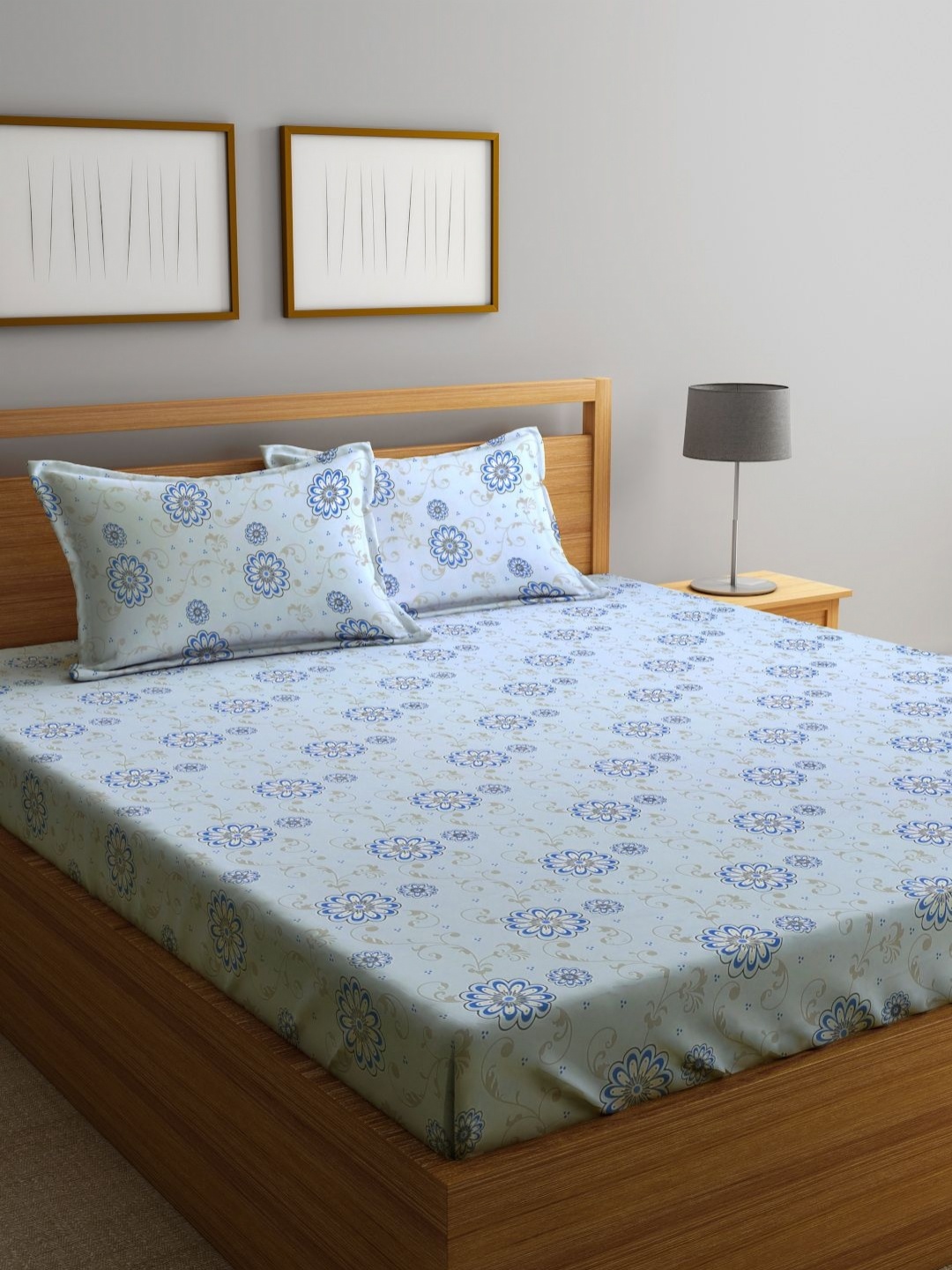

Myntra Elegant Homes Blue & Green Printed 300 TC Double King Bedsheet Set 2.50 m x 2.20 m