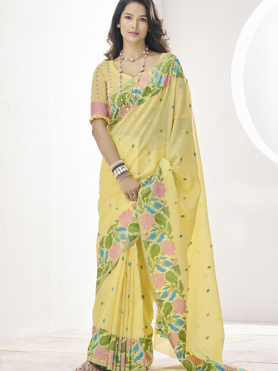 

MAHALASA Woven Design Pure Cotton Saree, Yellow