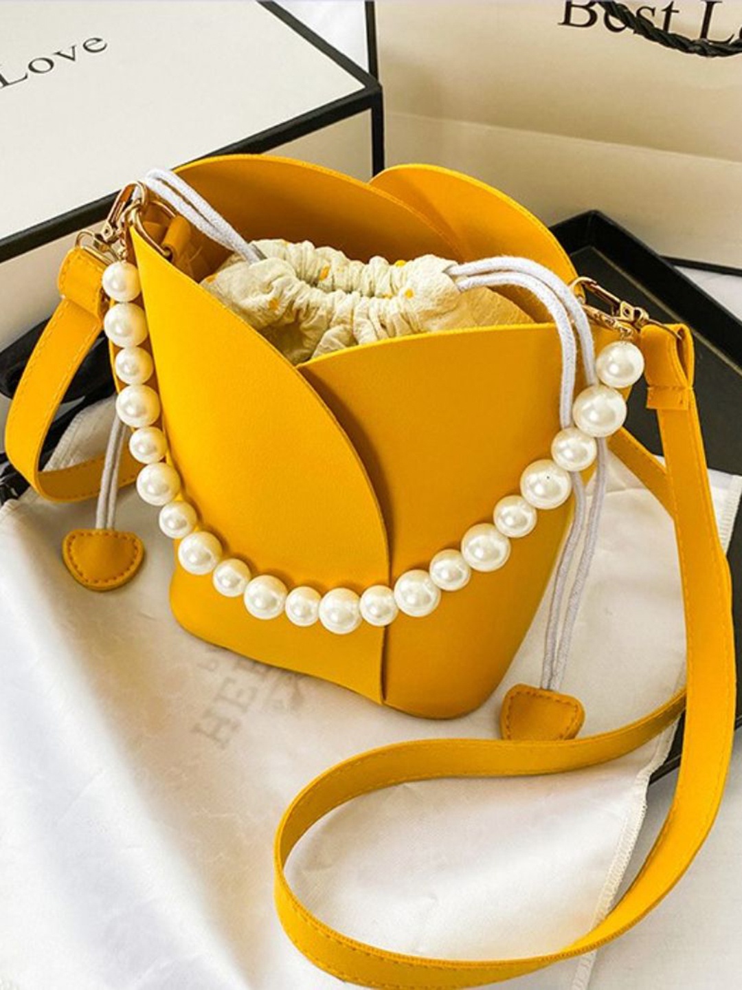 

DressBerry PU Bucket Shoulder Bag, Yellow