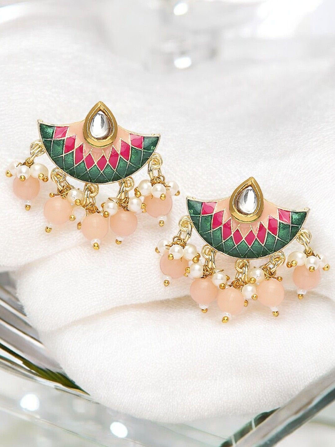 

Anouk Kundan Studded Crescent Shaped Drop Earrings, Gold