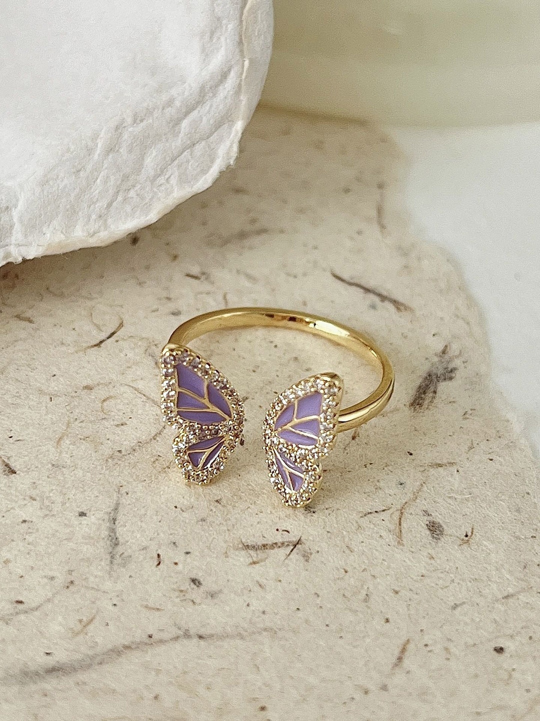 

Just Lil Things Stone Studded Butterfly Design Finger Ring, Gold