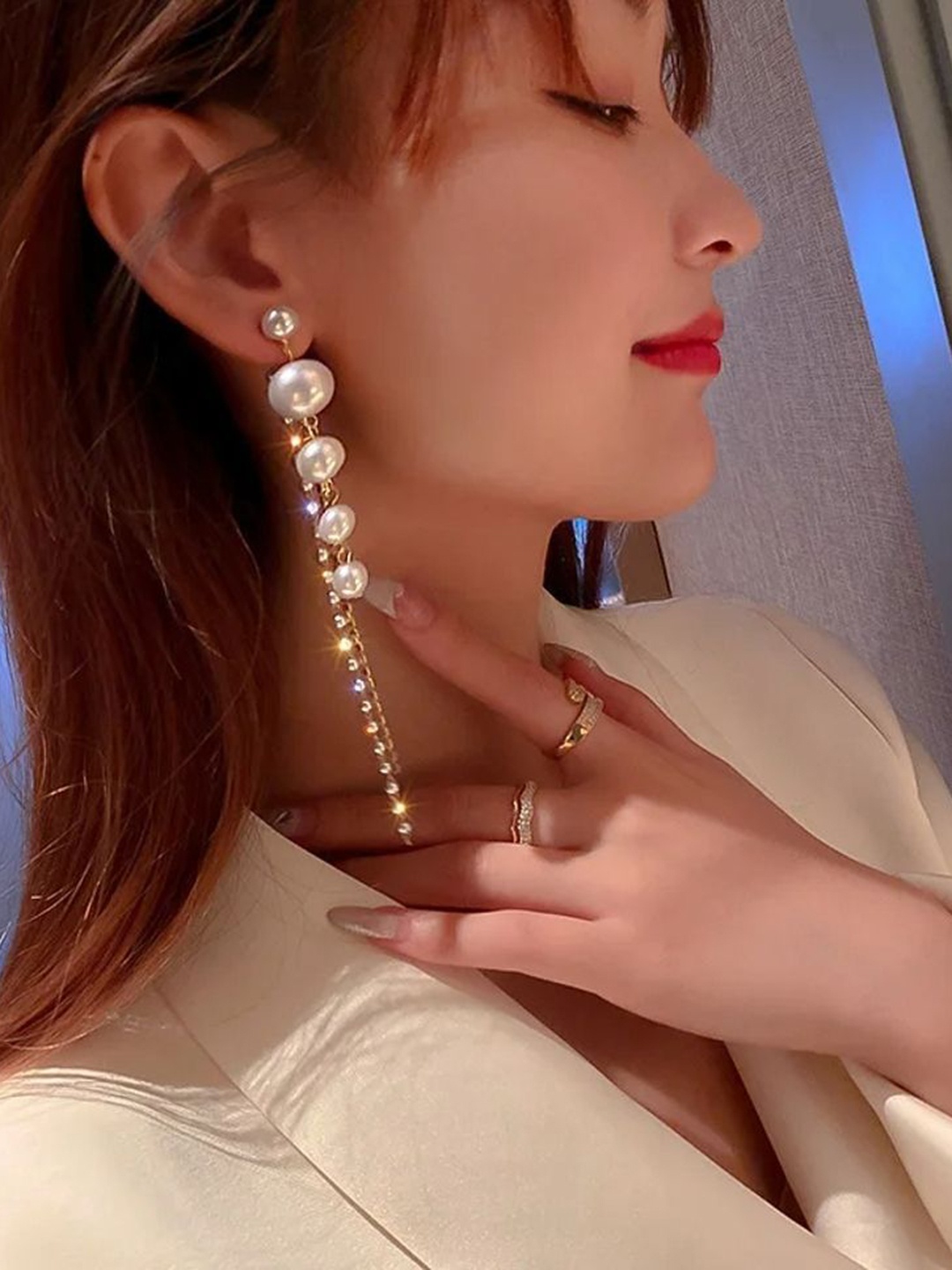 

Celestique Contemporary Pearls Drop Earrings, White