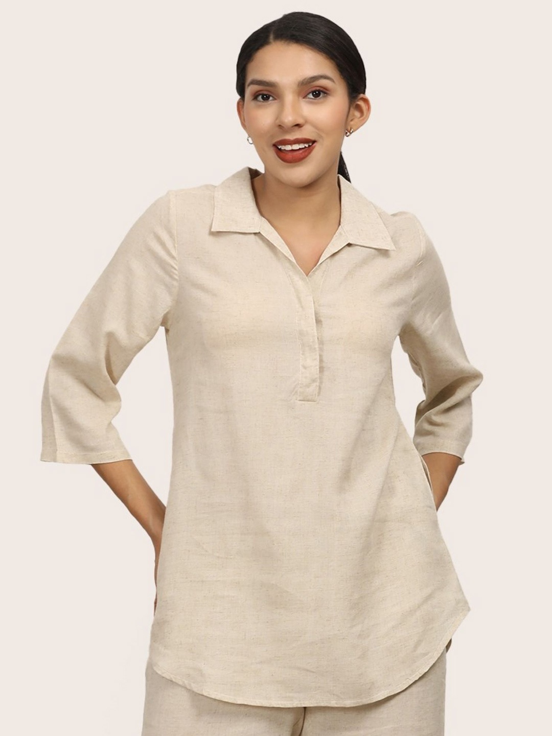 

Saltpetre Women Beige Skipper Collar Tunic