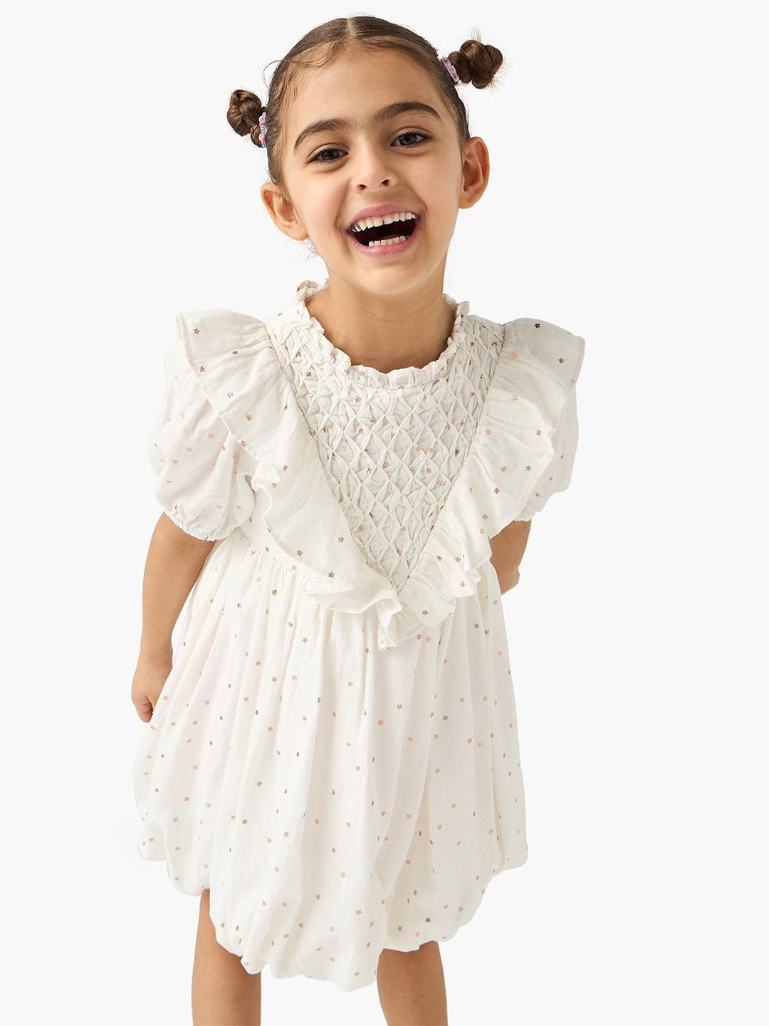 

Juniors by Babyshop Girls Cotton Printed Balloon Dress, Cream