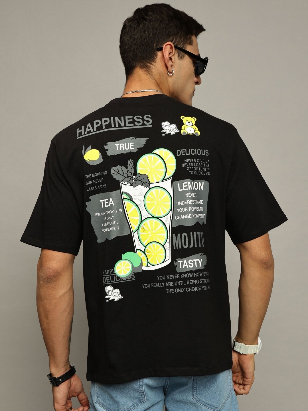 

MORSE CODE Men Printed Drop-Shoulder Sleeves T-shirt, Black