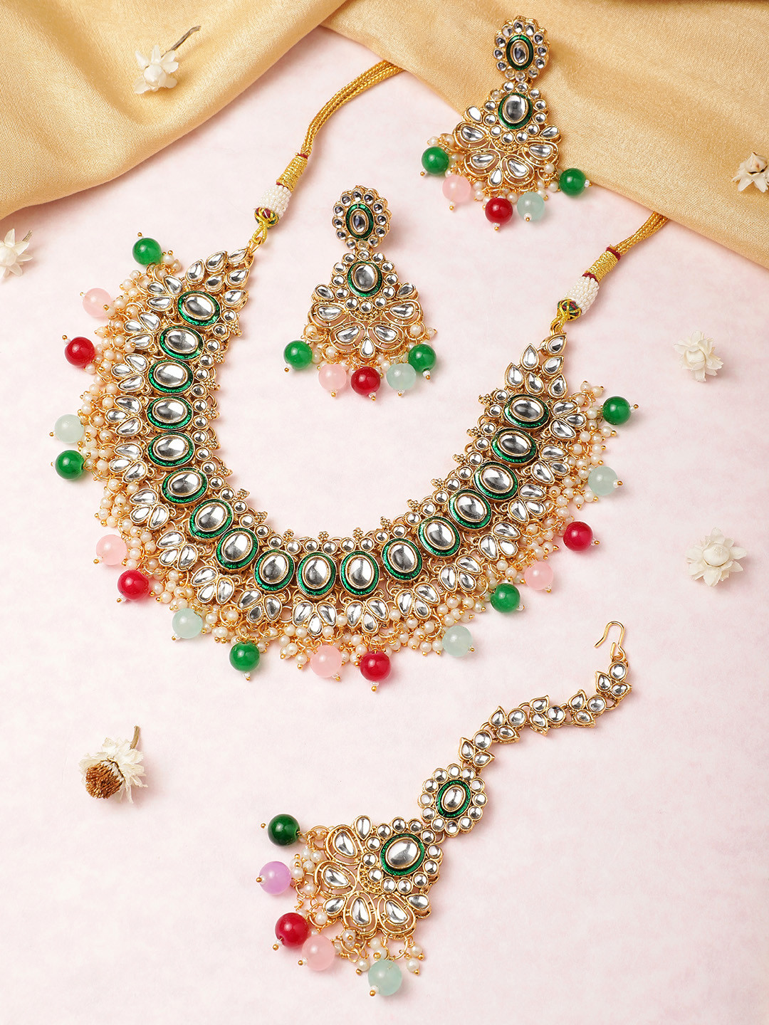 

MANSIYAORANGE Super Premium Luxe 22K Gold-Plated Kundan & Beaded Jewellery Set, Multi