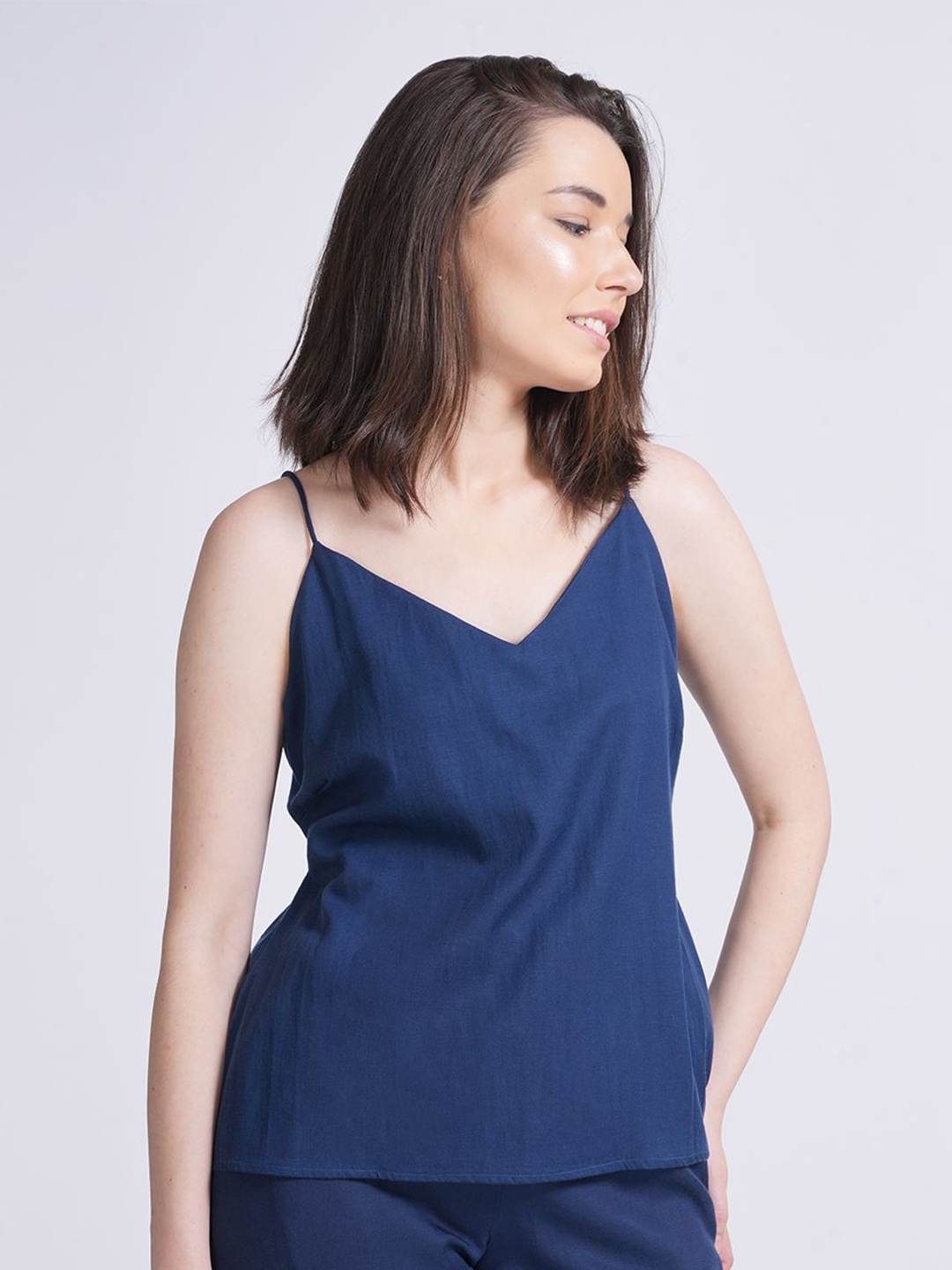 

Saltpetre Women Shoulder Straps Solid Navy Slip Top, Navy blue