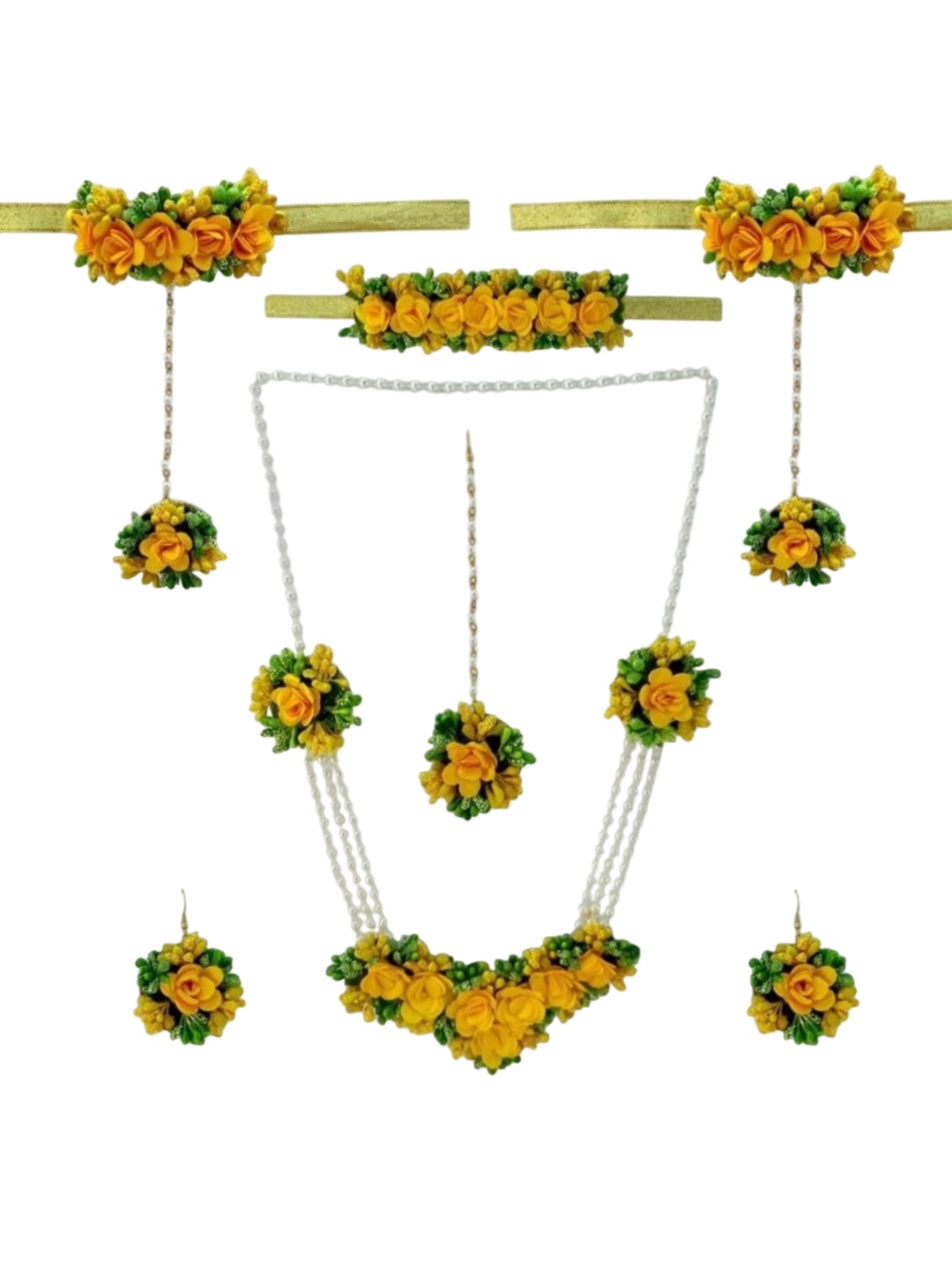 

BALIKA VADHU Blooming Elegance & Beaded Flower Jewellery Set, Gold
