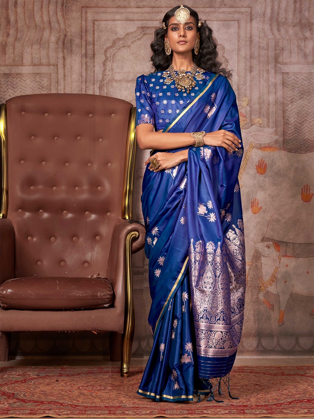 

Vardha Ethnic Motifs Woven Design Zari Banarasi Saree, Blue