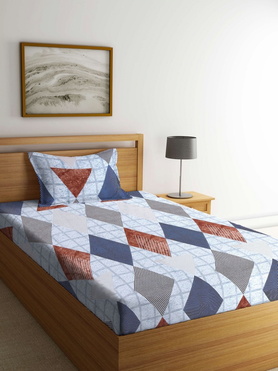 

Myntra Elegant Homes Blue Geometric Printed 300 TC Single Bedsheet Set 2.5 m x 2.25 m