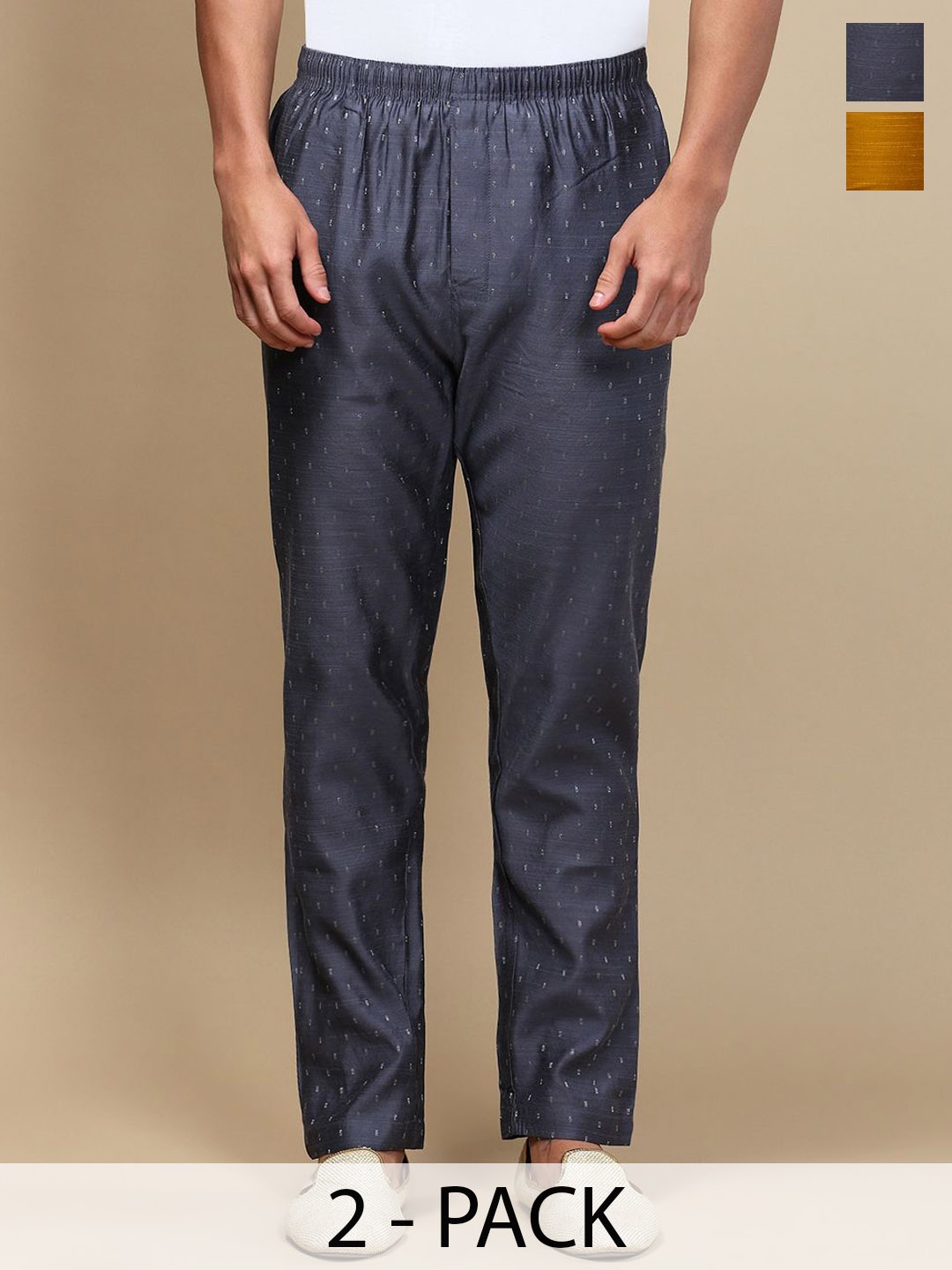 

WHITE HEART Men Pack Of 2 Mid Rise Pyjamas, Grey