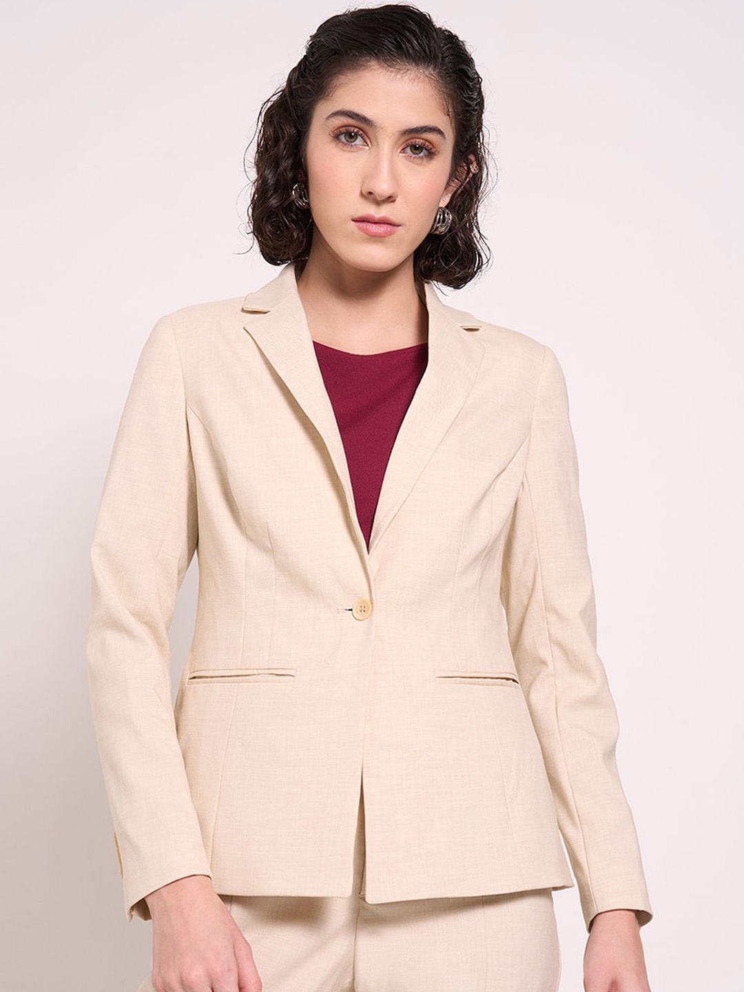 

Annabelle by Pantaloons Single Breasted Notched Lapel Formal Blazer, Cream