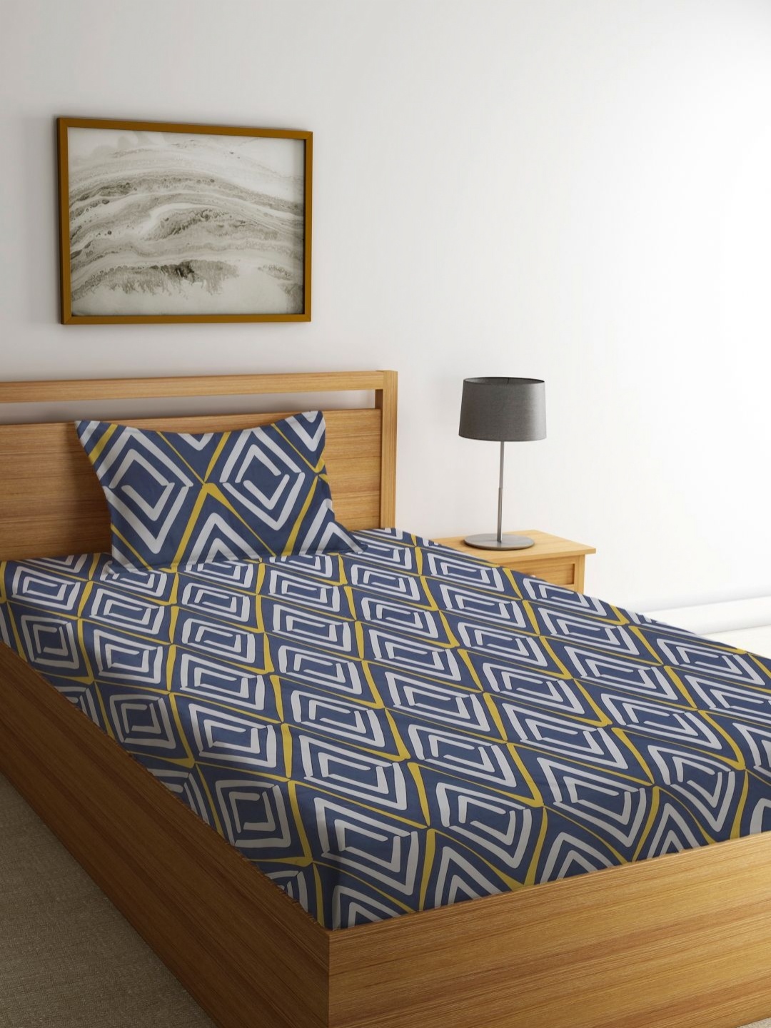 

Myntra Elegant Homes Blue & White Printed 300 TC Single Bedsheet Set 2.20 m x 1.50