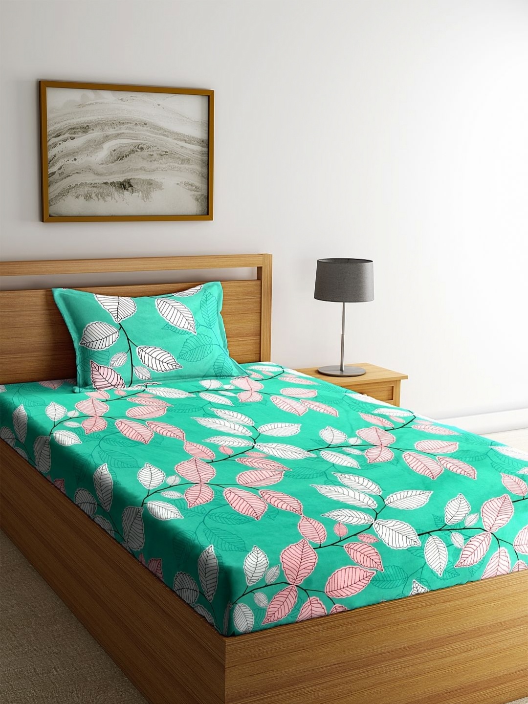 

Myntra Elegant Homes Green Floral Printed 300 TC Single Bedsheet Set 2.15 m x 1.50 m