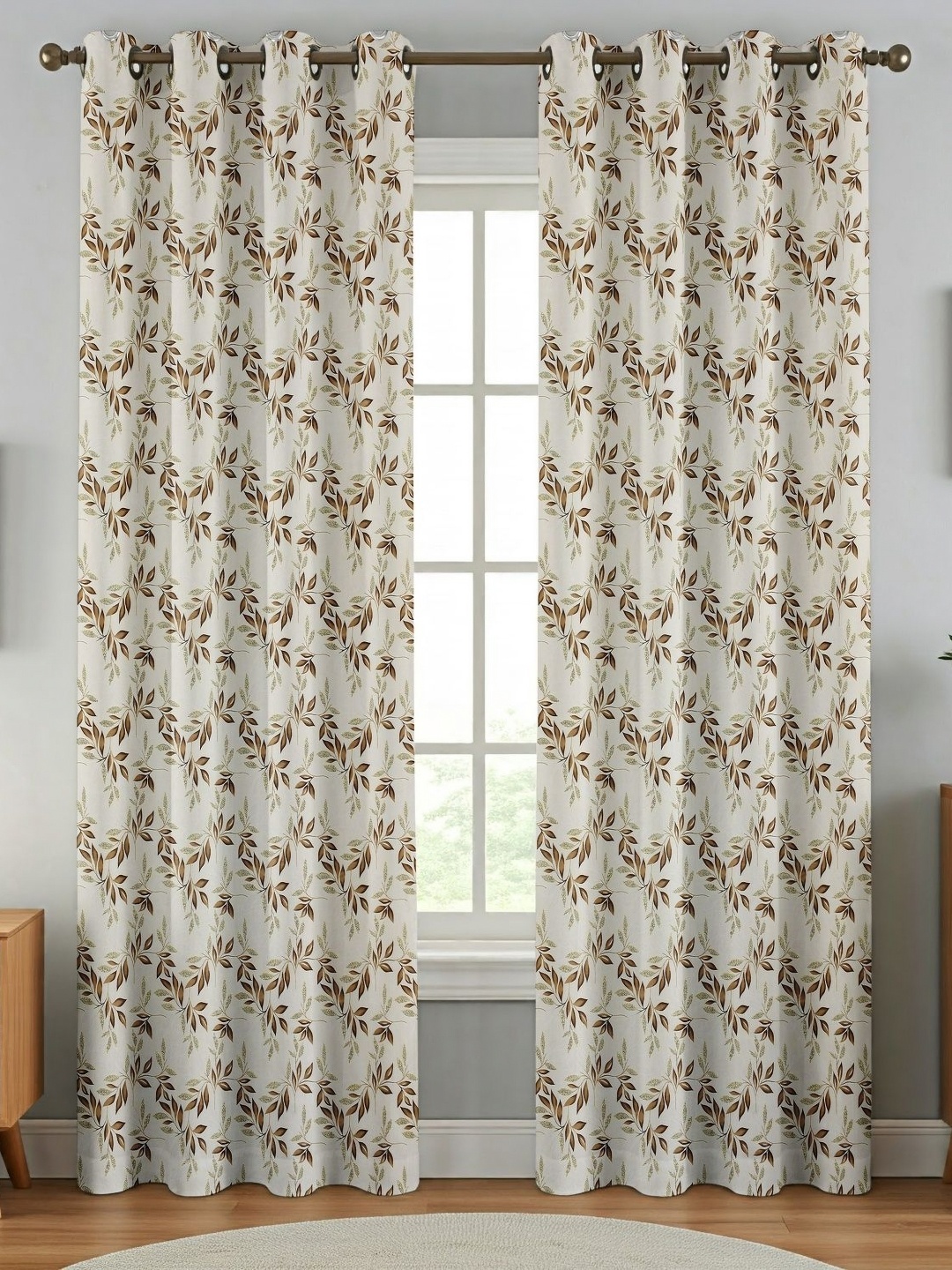 

Galaxy Home Decor Brown & White 2 Pieces Floral Printed Long Door Curtain