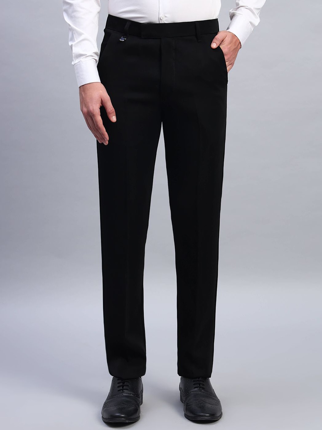 

AXNIS Men Ultra Slim Fit Mid-Rise Formal Trousers, Black